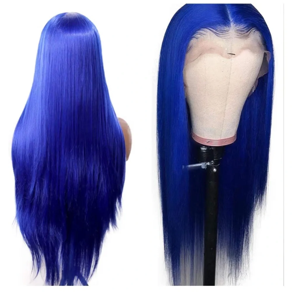 22” Vibrant Blue NATURAL STRAIGHT Hair Wig NEW